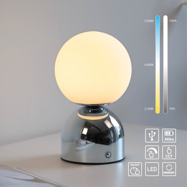 Schöner Wohnen 19218-17 - Lampă de masă LED RUDI, cu dimmer, LED/1,2W/5V, crom lucios
