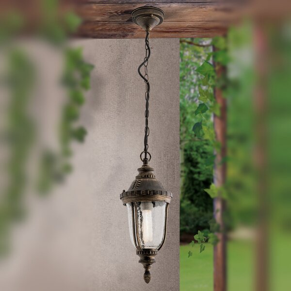 ORION Lampă pendul tradițională Paula, sticlă structur, Maro / Rugină, Metal, Casă de țară / Rustic