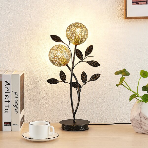 Lucande Evory lampă de masă, 48 cm, 2 becuri, negru / aur, G9, Negru, Camera de zi / sufragerie, Metal, Florentin