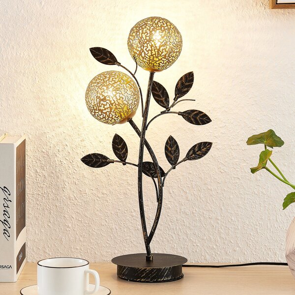 Lucande Evory lampă de masă, 48 cm, 2 becuri, negru / aur, G9, Negru, Camera de zi / sufragerie, Metal, Florentin