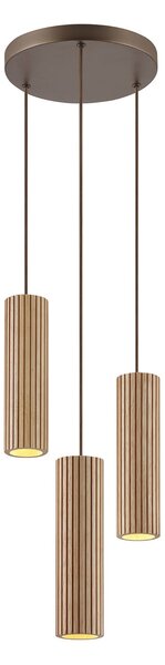 Brilliant Lampă suspendată Lakewood, maro, din lemn, Ø 28 cm, cu 3 becuri, reglabil, Lemn, Camera de zi / sufragerie, Lemn, Modern