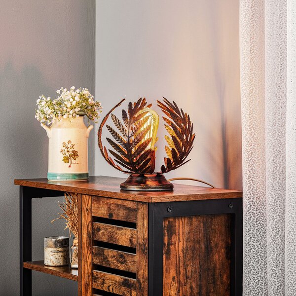 ONLI Lampa de masă Felce în formă ferigă din bronz, înălțime 24 cm, Bronz / Alamă Veche, Camera de zi / sufragerie, Metal