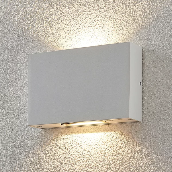 Lucande Aplică LED de exterior Katla din aluminiu, Alb, Metal, Modern, Priză de perete sus / jos