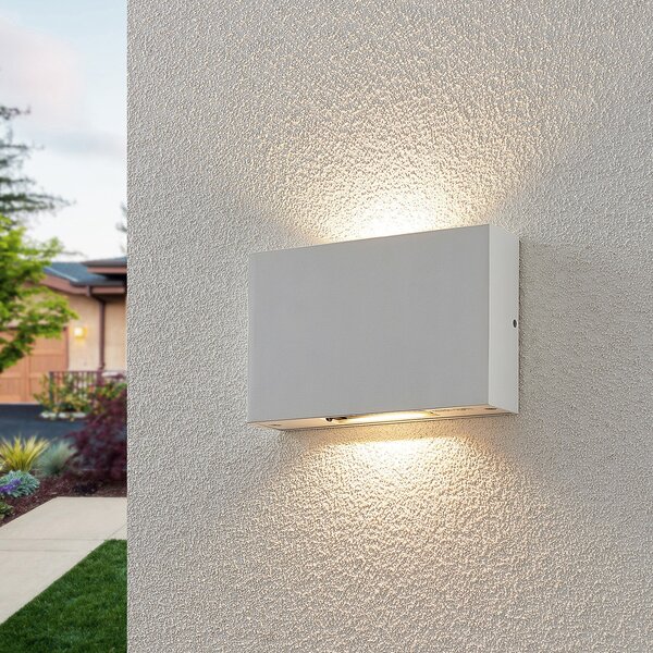 Lucande Aplică LED de exterior Katla din aluminiu, Alb, Metal, Modern, Priză de perete sus / jos