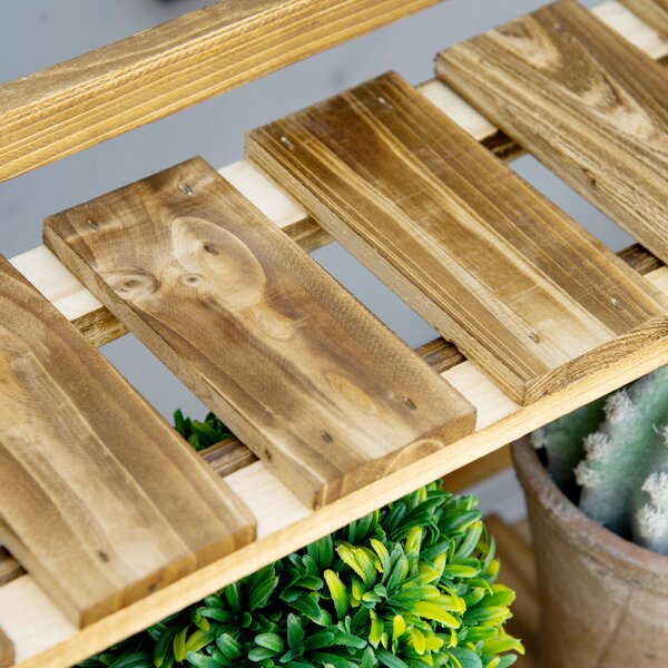 Outsunny Suport Pliabil pentru Plante din Lemn de Brad cu 3 Nivele, 100x37x93 cm, Lemn Natural | Aosom Romania
