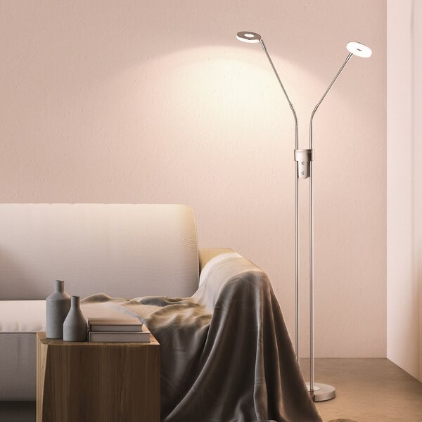 FISCHER & HONSEL Lampă de podea cu LED Dent, CCT, două lumini, nichel, reglabil, Gri, Camera de zi / sufragerie, Metal, Modern
