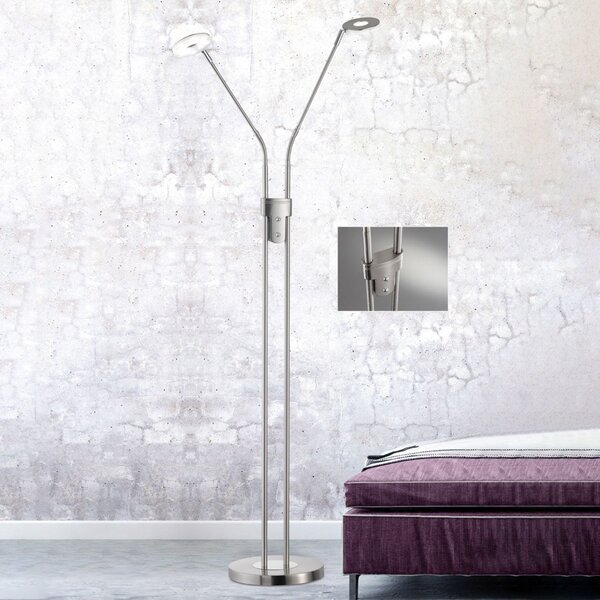 FISCHER & HONSEL Lampă de podea cu LED Dent, CCT, două lumini, nichel, reglabil, Gri, Camera de zi / sufragerie, Metal, Modern