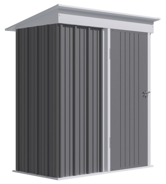 Outsunny Căsuță de Grădină cu Bază din Oțel, Adăpost pentru Unelte de Grădină cu Acoperiș și Ușă, 161x95x163/181 cm, Gri