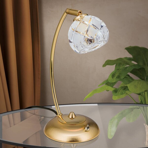 ORION Lampă de masă cristal plumb Maderno, auriu, Auriu / Alamă, Camera de zi / sufragerie, Metal, Modern