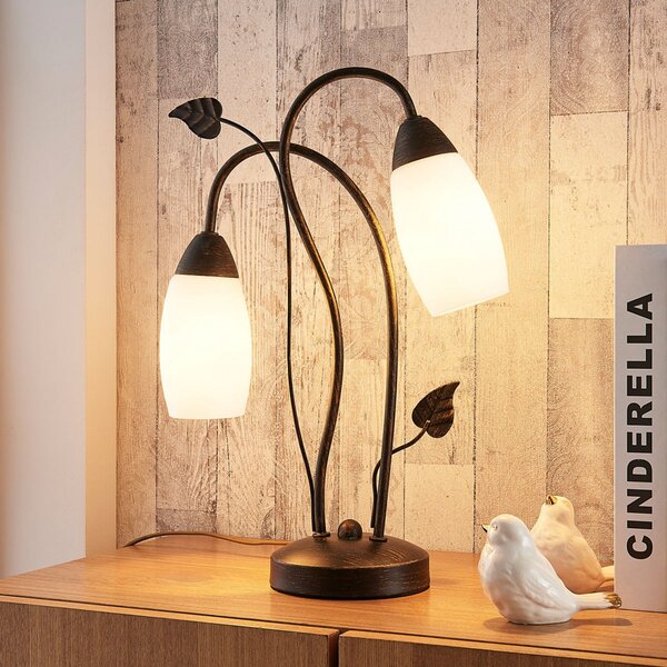 Lindby Lampă de masă Stefania, negru/auriu, sticlă, E14, 40 cm, Maro / Rugină, Camera de zi / sufragerie, Sticlă, Antichitate