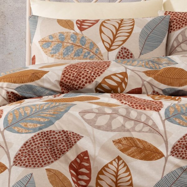 Lenjerie de pat dublu, Majoli Bahar Home Collection, 100% bumbac ranforce, 144 TC, pentru 2 persoane, 4 piese, Floresta Brown