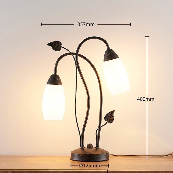 Lindby Lampă de masă Stefania, negru/auriu, sticlă, E14, 40 cm, Maro / Rugină, Camera de zi / sufragerie, Sticlă, Antichitate