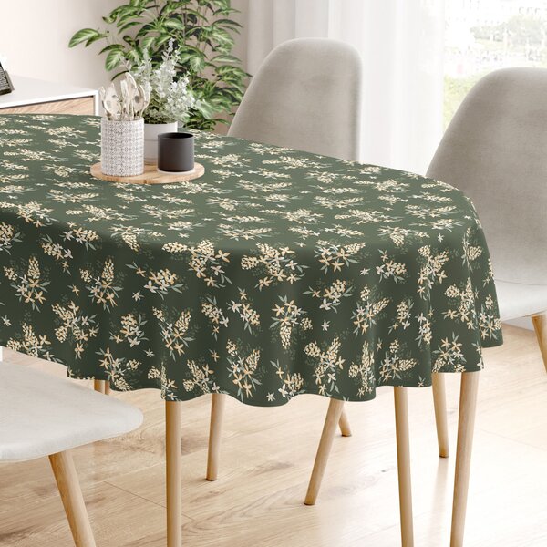 Goldea față de masă 100% bumbac - flori culoarea caisei - ovală 120 x 160 cm