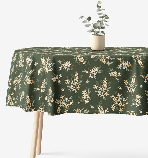 Goldea față de masă 100% bumbac - flori culoarea caisei - ovală 120 x 160 cm
