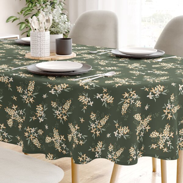 Goldea față de masă 100% bumbac - flori culoarea caisei - ovală 120 x 160 cm