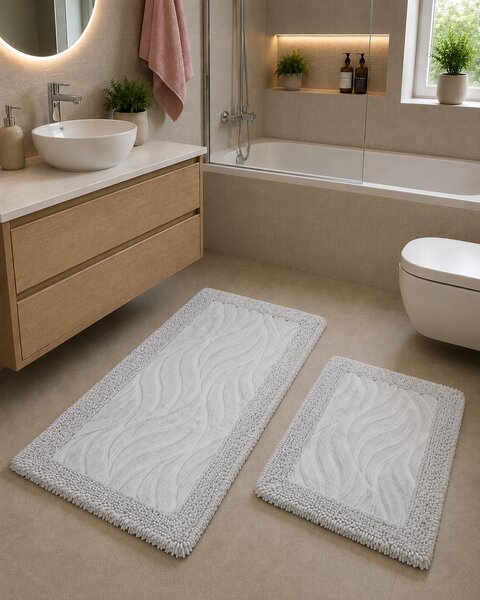 Set 2 Covorase Baie, Rombs 14 Gri, Covor 100% Bumbac, Dimensiunea 60x100 cm