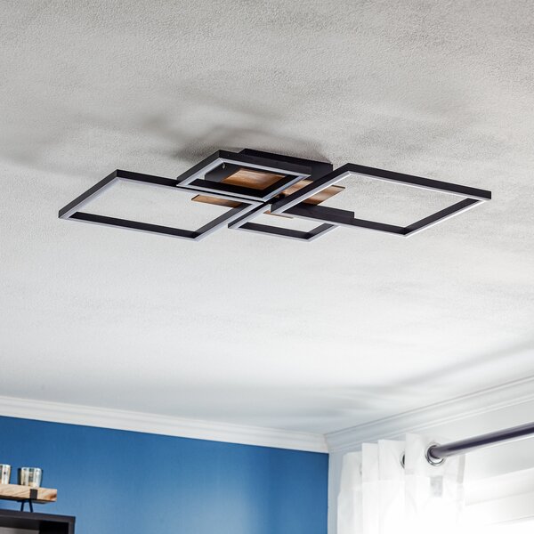 Briloner LED plafonieră Cadru, Step dim, 4-lumină de lemn, reglabil, Negru, Camera de zi / sufragerie, Metal, Modern, Plafon cu flacără multiplă
