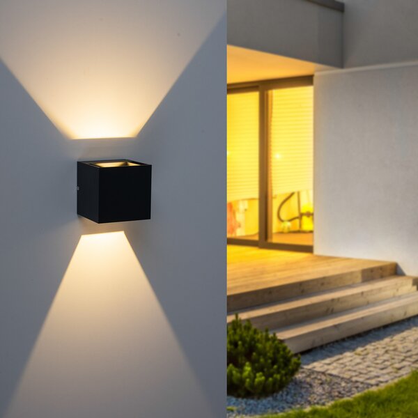 Paul Neuhaus Block aplică LED de exterior up/down, Negru, Metal, Modern, Priză de perete sus / jos