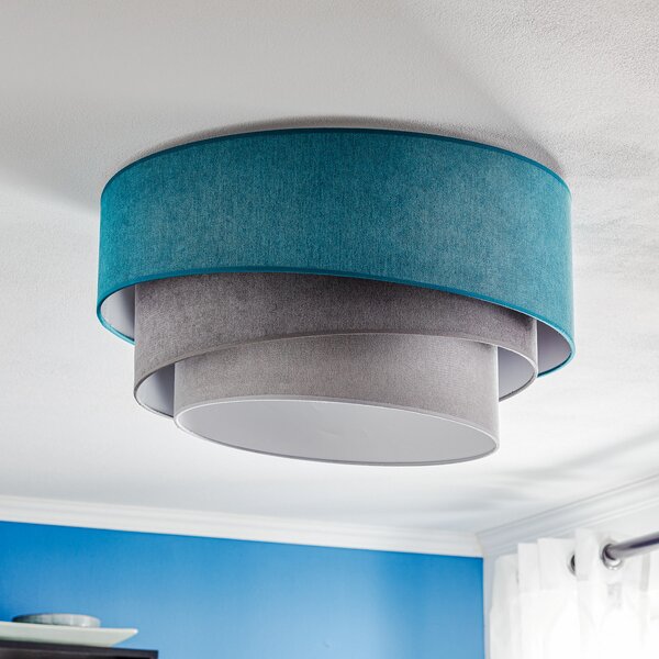 Duolla Plafonieră Pastell Trio 60cm turcoaz/gri/gri deschis, reglabil, Albastru, Camera de zi / sufragerie, Țesătură / Textil, Viața tânără