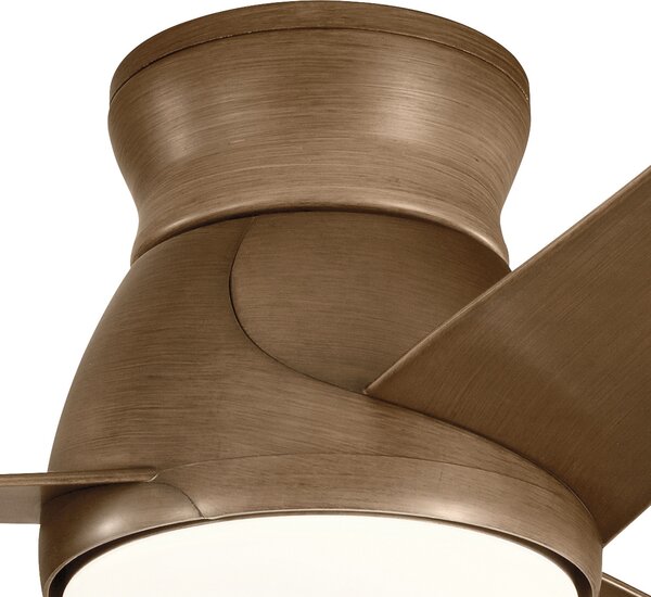 KICHLER Ventilator de tavan cu LED Eris, IP44, nuc, reglabil, Lemn, Camera de zi / sufragerie, Plastic