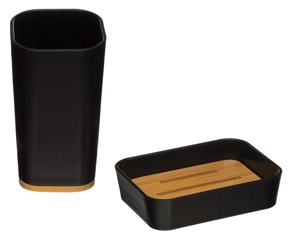 Set cana pentru periuta de dinti si savoniera NATUREO, negru