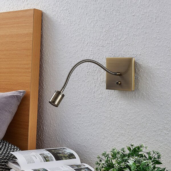 Lindby LED aplică de perete Mayar, 2, alamă, lampă lectură, 11 cm, Bronz / Alamă Veche, dormitor, Metal, Modern