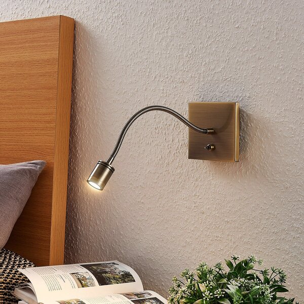 Lindby LED aplică de perete Mayar, 2, alamă, lampă lectură, 11 cm, Bronz / Alamă Veche, dormitor, Metal, Modern