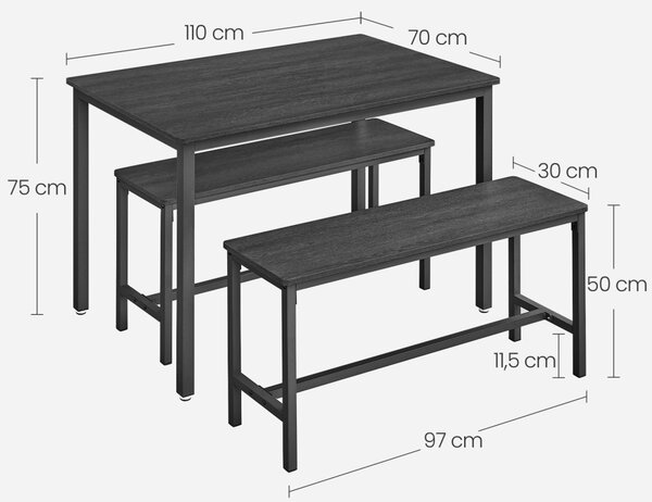 Set masa si bancute Vasagle Negru 110x70x75 cm