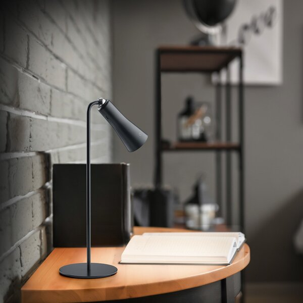 Reality Leuchten Lampă de masă reîncărcabilă cu LED Maxi, negru, metal, dimabil, 36 cm, reglabil, Negru, Camera de zi / sufragerie, Metal, Corpuri de iluminat cu clemă / cu fișă