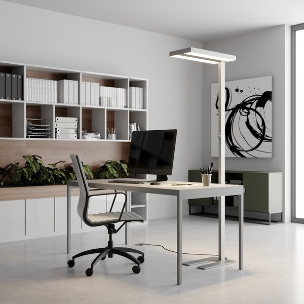 Arcchio Lampadar LED Logan Basic, argintiu, 6.000 lm, dimabil, reglabil, Metalic, Studiu / Birou, Aluminiu, Modern, Proiector vertical