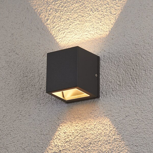 Lucande Aplică de exterior Maurice, antracit, IP54, set 4, reglabil, Negru, Metal, Modern, Priză de perete sus / jos