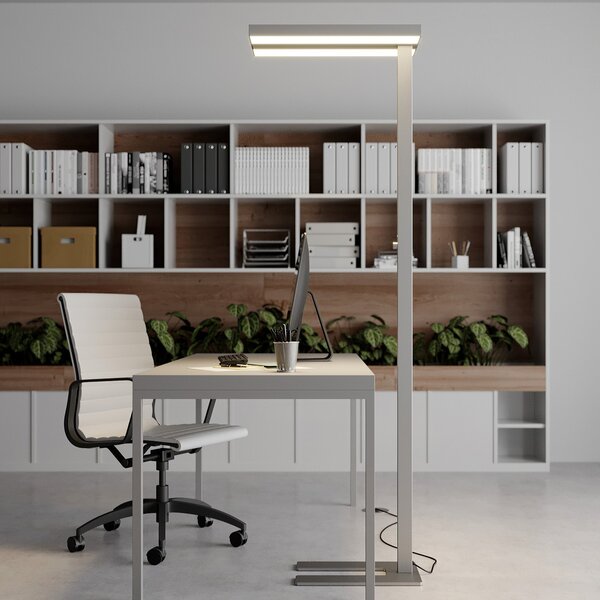 Arcchio Lampadar LED Logan Basic, argintiu, 6.000 lm, dimabil, reglabil, Metalic, Studiu / Birou, Aluminiu, Modern, Proiector vertical