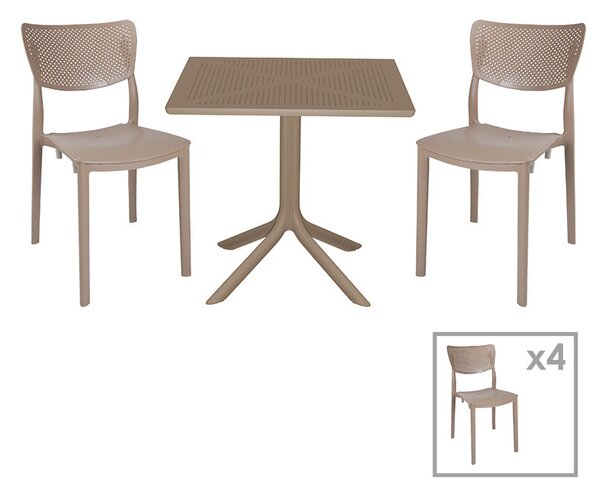 Set de gradina masa si scaune Groovy, Ignite set 5 piese plastic cappuccino 80x80x74.5cm