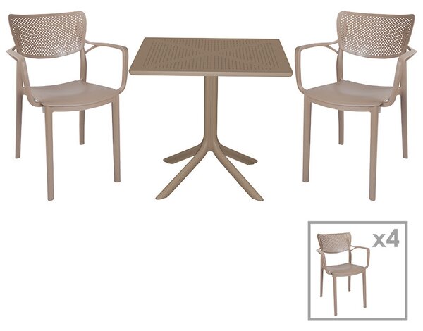 Set de gradina masa si scaune Groovy, Frontline set 5 piese plastic cappuccino 80x80x74.5 cm