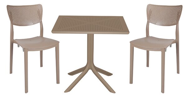 Set de gradina masa si scaune Groovy, Ignite set 3 piese plastic cappuccino 80x80x74.5 cm
