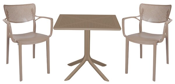 Set de gradina masa si scaune Groovy, Frontline set 3 piese plastic cappuccino 80x80x74.5cm