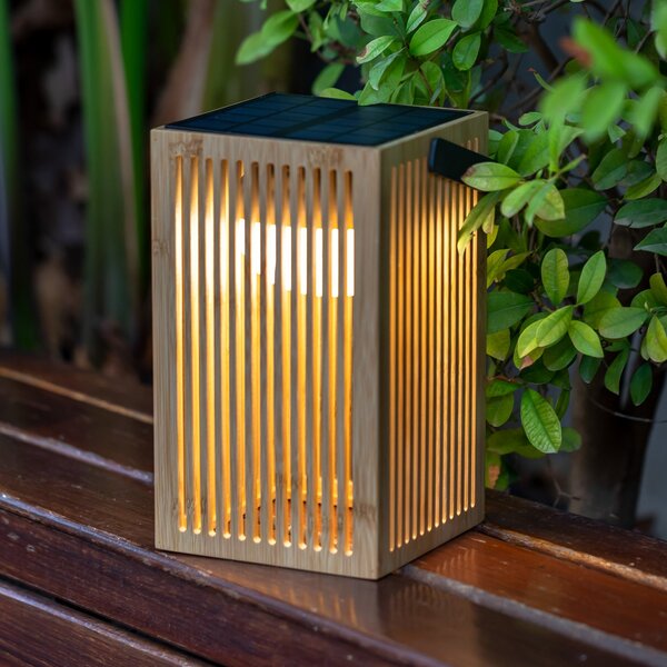 Newgarden Okinawa lampă de masă solară LED bambus, reglabil, Lemn, Bamboo, Umbră de masă