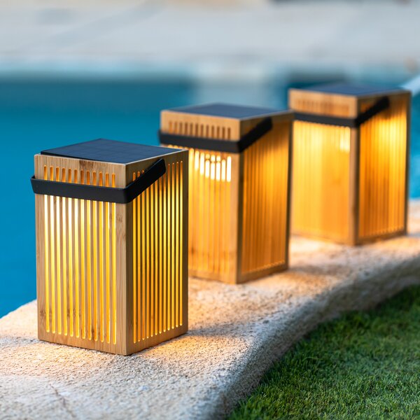 Newgarden Okinawa lampă de masă solară LED bambus, reglabil, Lemn, Bamboo, Umbră de masă