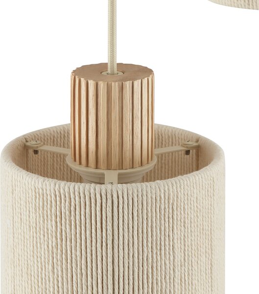 Brilliant Lampă suspendată Arlo, bej, material textil/lemn, Ø 40 cm, 3 becuri, reglabil, Bej, Camera de zi / sufragerie, Țesătură / Textil, Modern