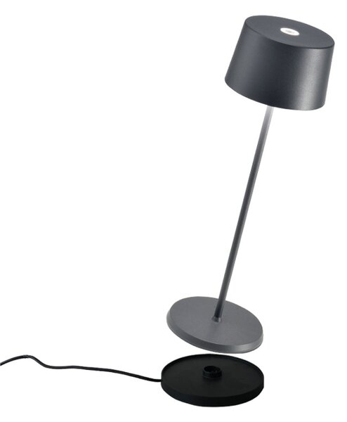 Zafferano Olivia 3K lampă de masă reîncărcabilă IP65 gri, reglabil, Gri, Camera de zi / sufragerie, Aluminiu, Modern