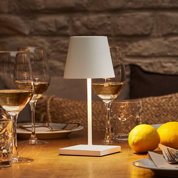 Sigor Nuindie mini LED lampă de masă reîncărcabilă, USB-C, alb, IP54, dimabil, reglabil, Alb, Camera de zi / sufragerie, Aluminiu, Modern