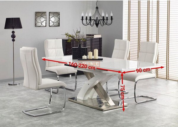 Masa extensibila SANDOR 2, alb/crom, sticla securizata/otel, 160/220x9