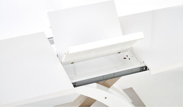 Masa extensibila SANDOR 2, alb/crom, sticla securizata/otel, 160/220x9