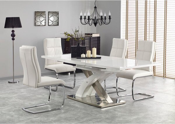 Masa extensibila SANDOR 2, alb/crom, sticla securizata/otel, 160/220x9