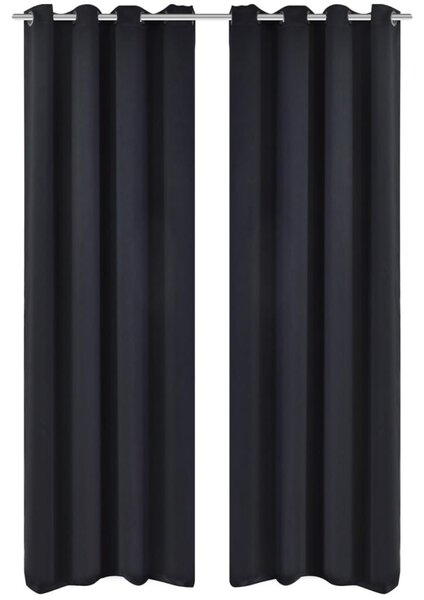 Draperii opace cu ocheți metalici, 2 buc, 135 x 175 cm, negru