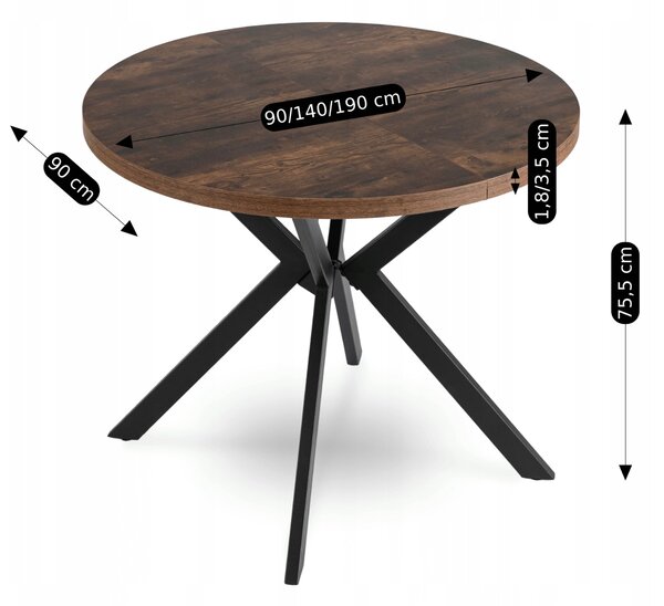 Masă sufragerie extensibilă Localizado (stejar rustic + negru) (pentru 4-6 persoane). 1119029