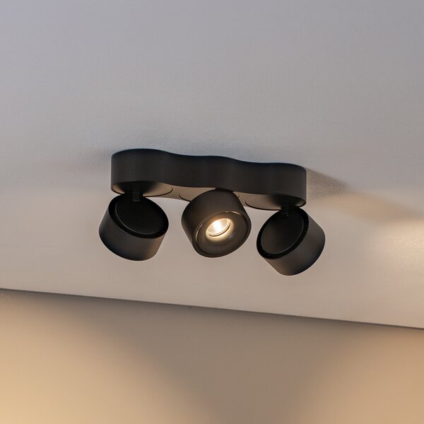 Arcchio Plafonieră LED Rotari, lentile, 3 lumini, negru, reglabil, Negru, Camera de zi / sufragerie, Aluminiu, Modern