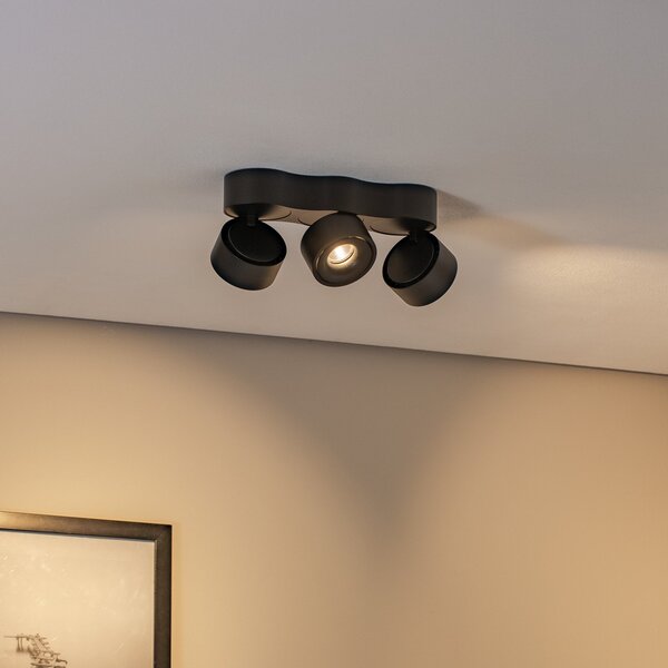 Arcchio Plafonieră LED Rotari, lentile, 3 lumini, negru, reglabil, Negru, Camera de zi / sufragerie, Aluminiu, Modern