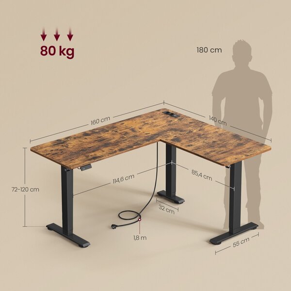 Birou pe colt reglabil Vasagle Maro 140x160x120 cm