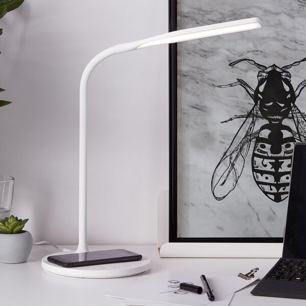 Brilliant Lampă de birou cu LED Joni, albă, înălțime 34 cm, CCT, dimabilă, reglabil, Alb, Studiu / Birou, Plastic, Modern